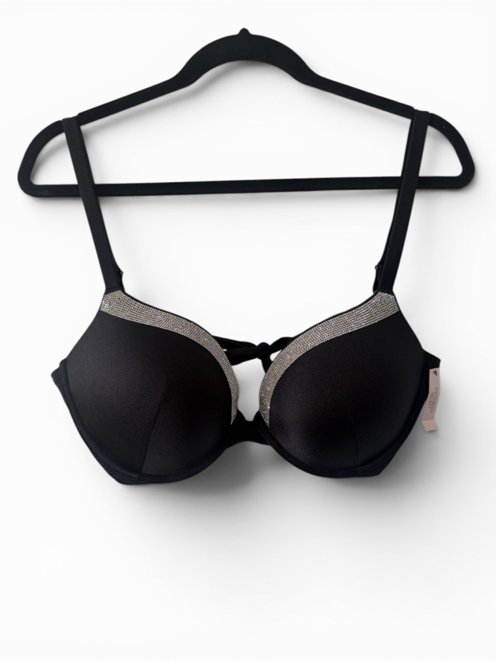 Black Embellished Push-Up Bra - Women's Swim
